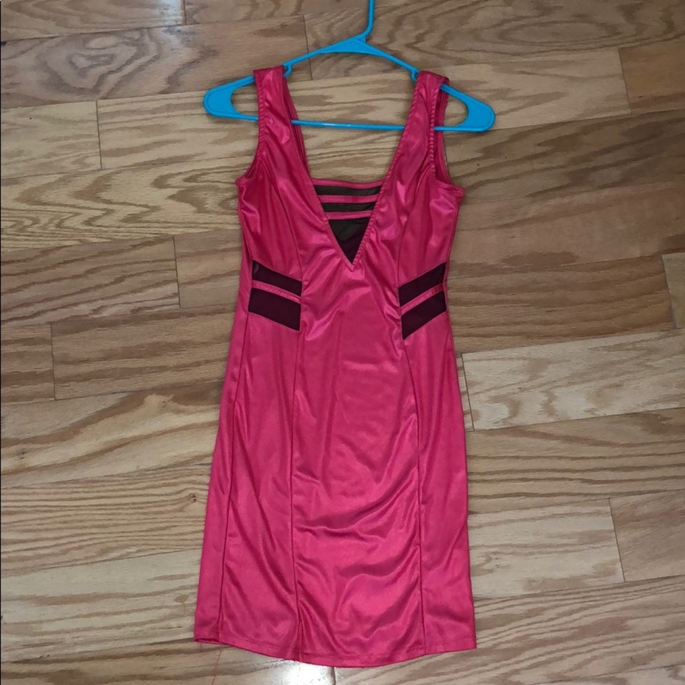 Arden B. Mini dress,hot pink color with black mesh